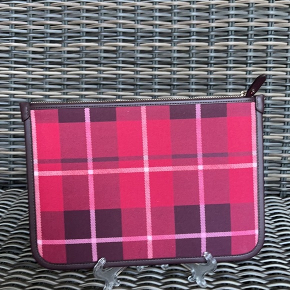 Kate Spade Ella Plaid Bright Rose Large Zip Pouch Clutch - Picture 15 of 16